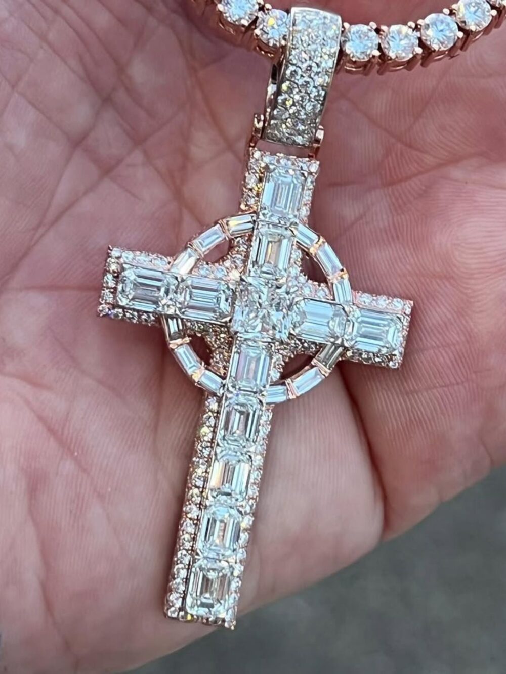 4 mm Iced Out Diamond Tennis Chains With Cross Pendant