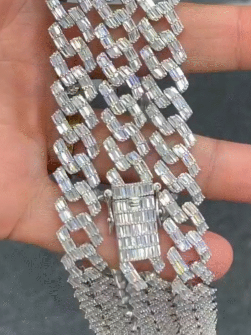 14mm silver cuban link chain with diamonds