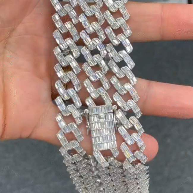 14mm silver cuban link chain with diamonds