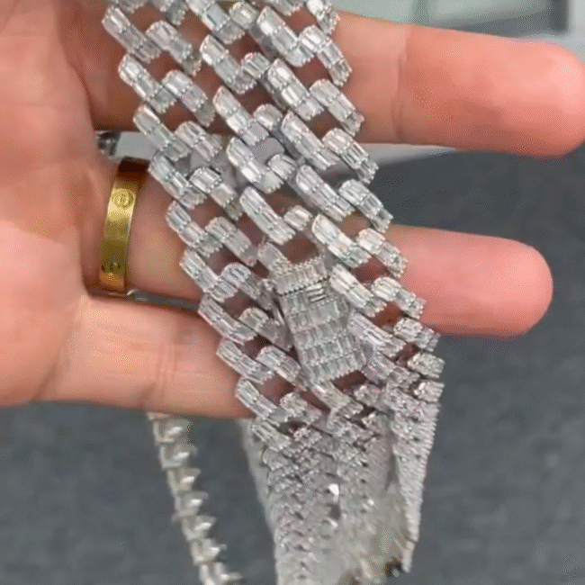 14mm silver cuban link chain with diamonds - Image 3