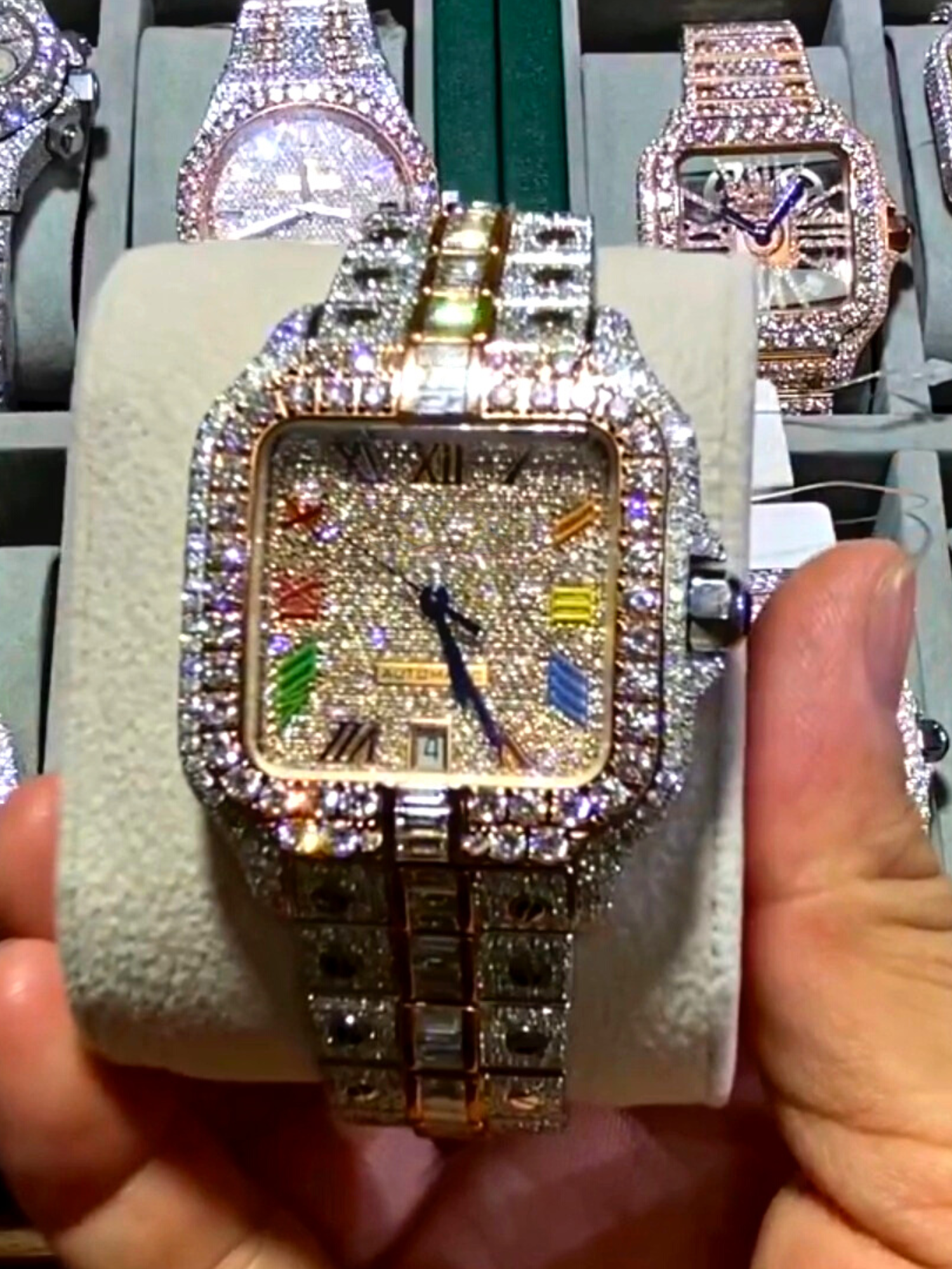 Men’s Moissanite Watches with Stainless Steel Band