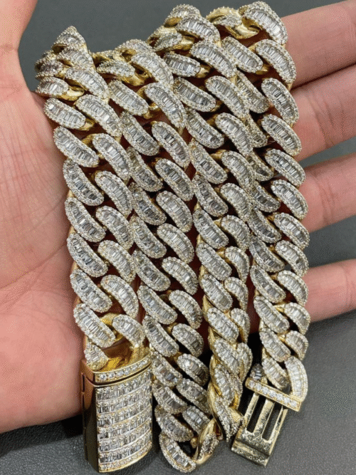 18mm silver diamond cuban link chain