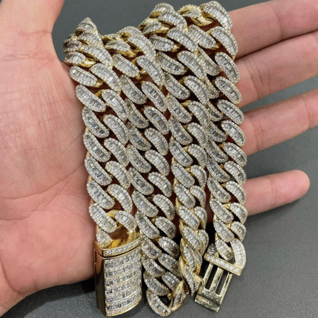 18mm silver diamond cuban link chain