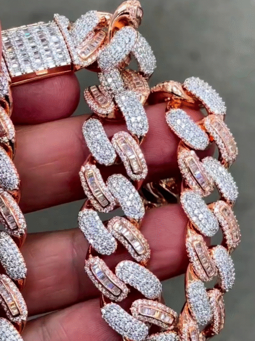 20mm silver cuban link chain with diamonds