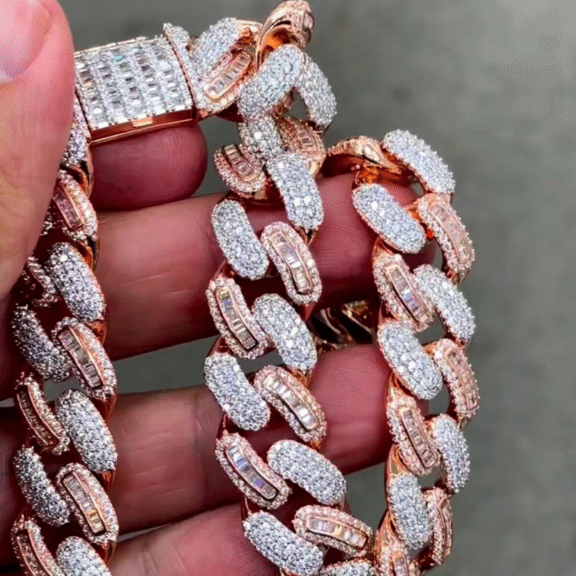 20mm silver cuban link chain with diamonds