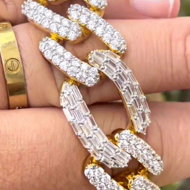 22mm Iced Out Bracelets, Iced Out Cartier Bracelet, Iced Out Cuban Link Bracelet, , VVS Moissanite Bracelets