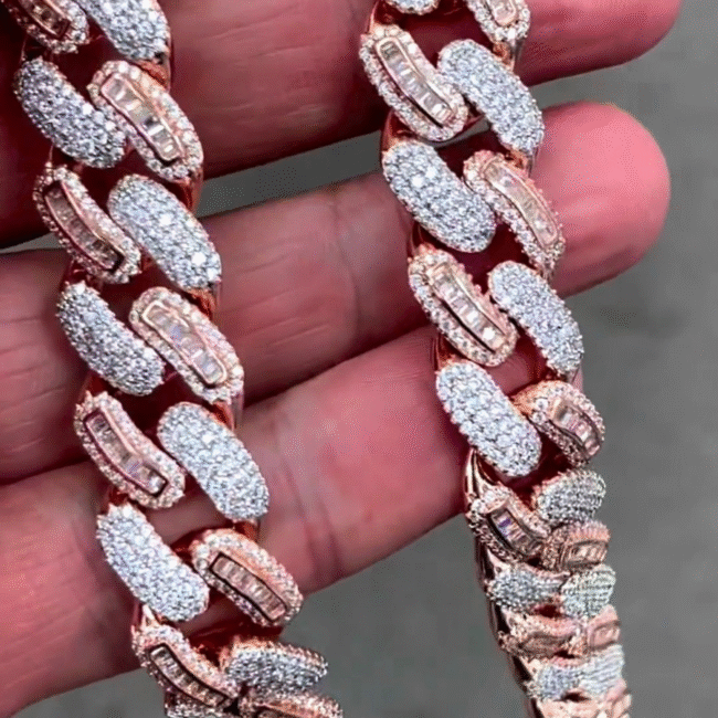 20mm silver cuban link chain with diamonds - Image 5