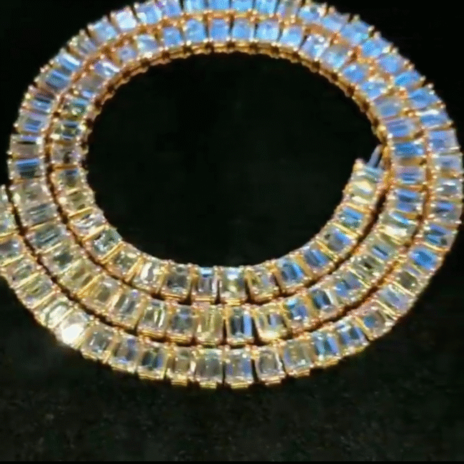 20mm real silver cuban link chain 8*6 mm emerald each moissanite