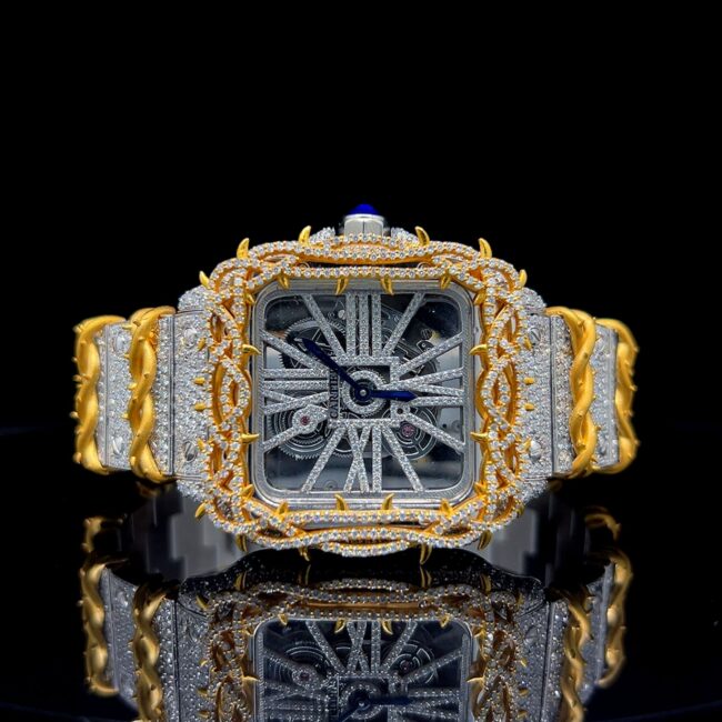 Two tone iced moissanite watch