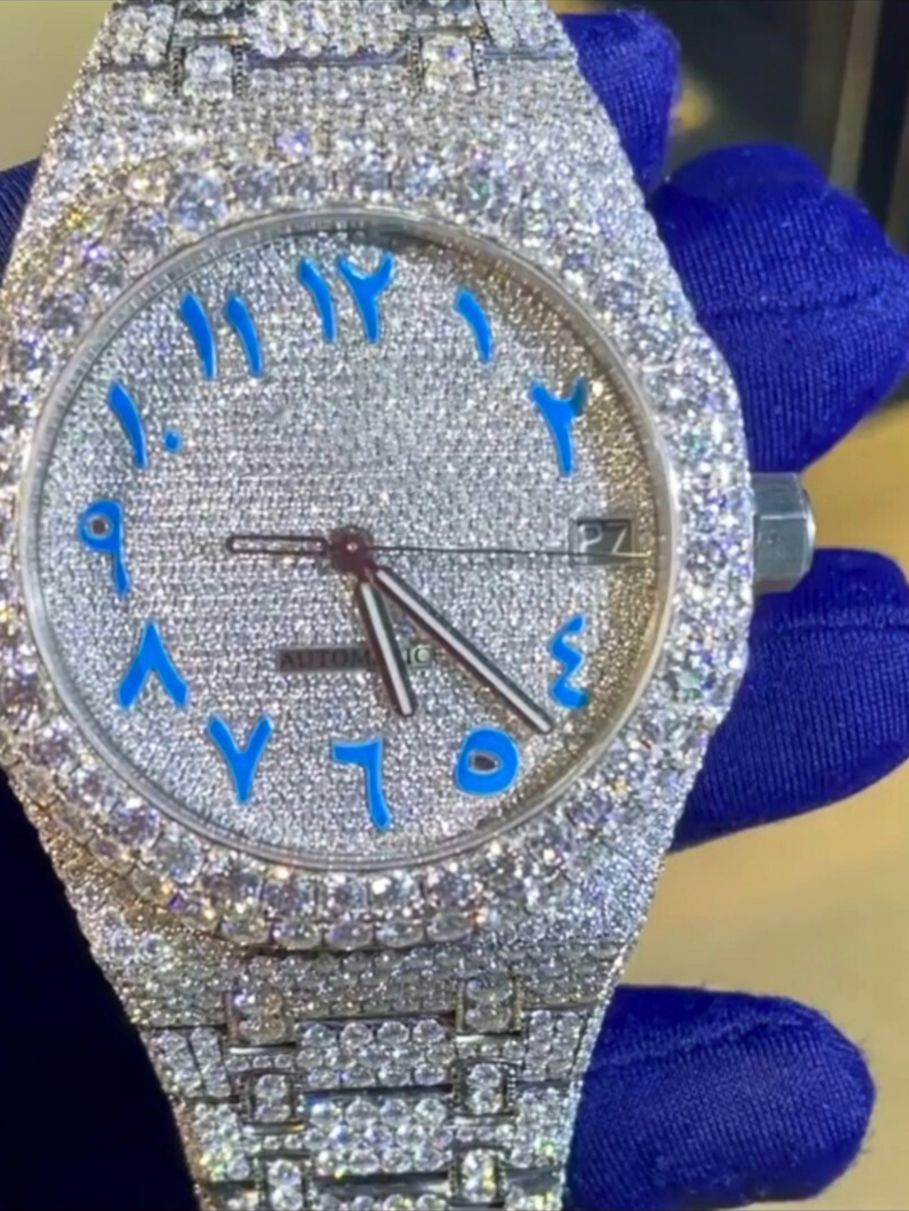 Men's Iced Out Watch 44mm with 14K White Gold Plating