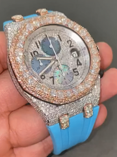 MOISSANITE ICED OUT SILICONE BAND WATCH