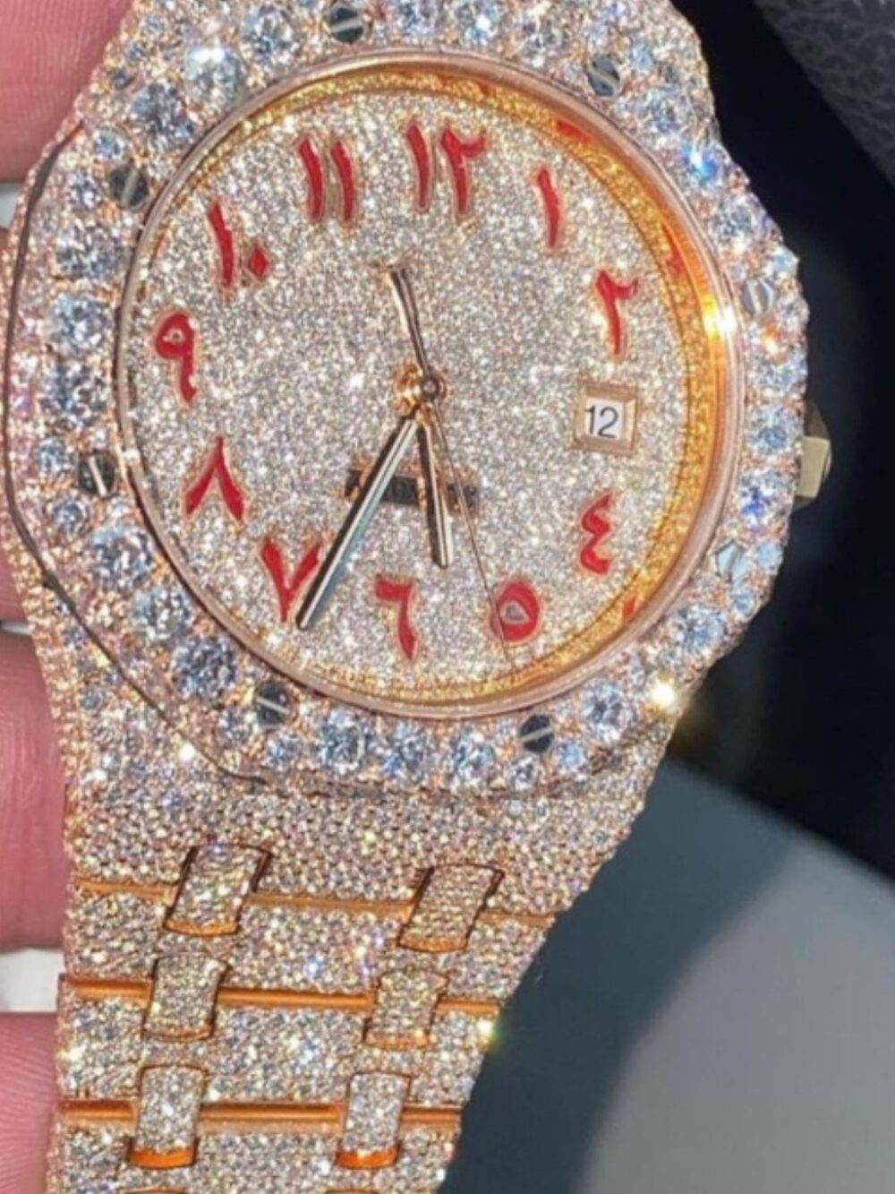 Moissanite Watches Iced Out with Classic Round Face for Men & Women