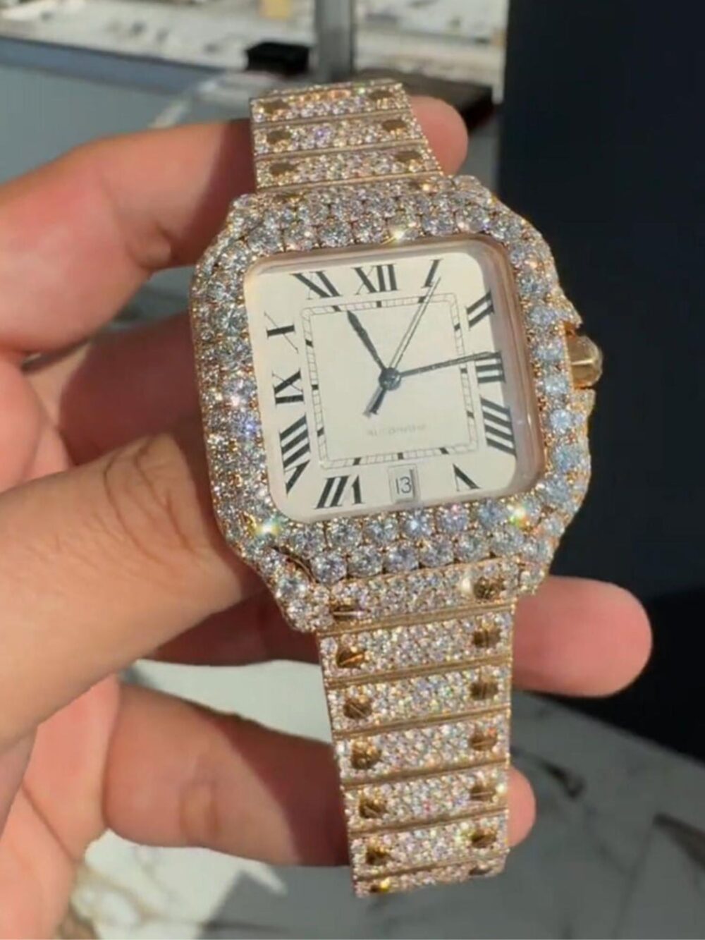 Iced Out Moissanite Watches with Full Stainless Steel Design