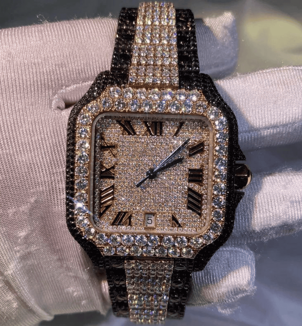 Iced Out Watch – Inspired by Cartier Style, Luxury Moissanite Design