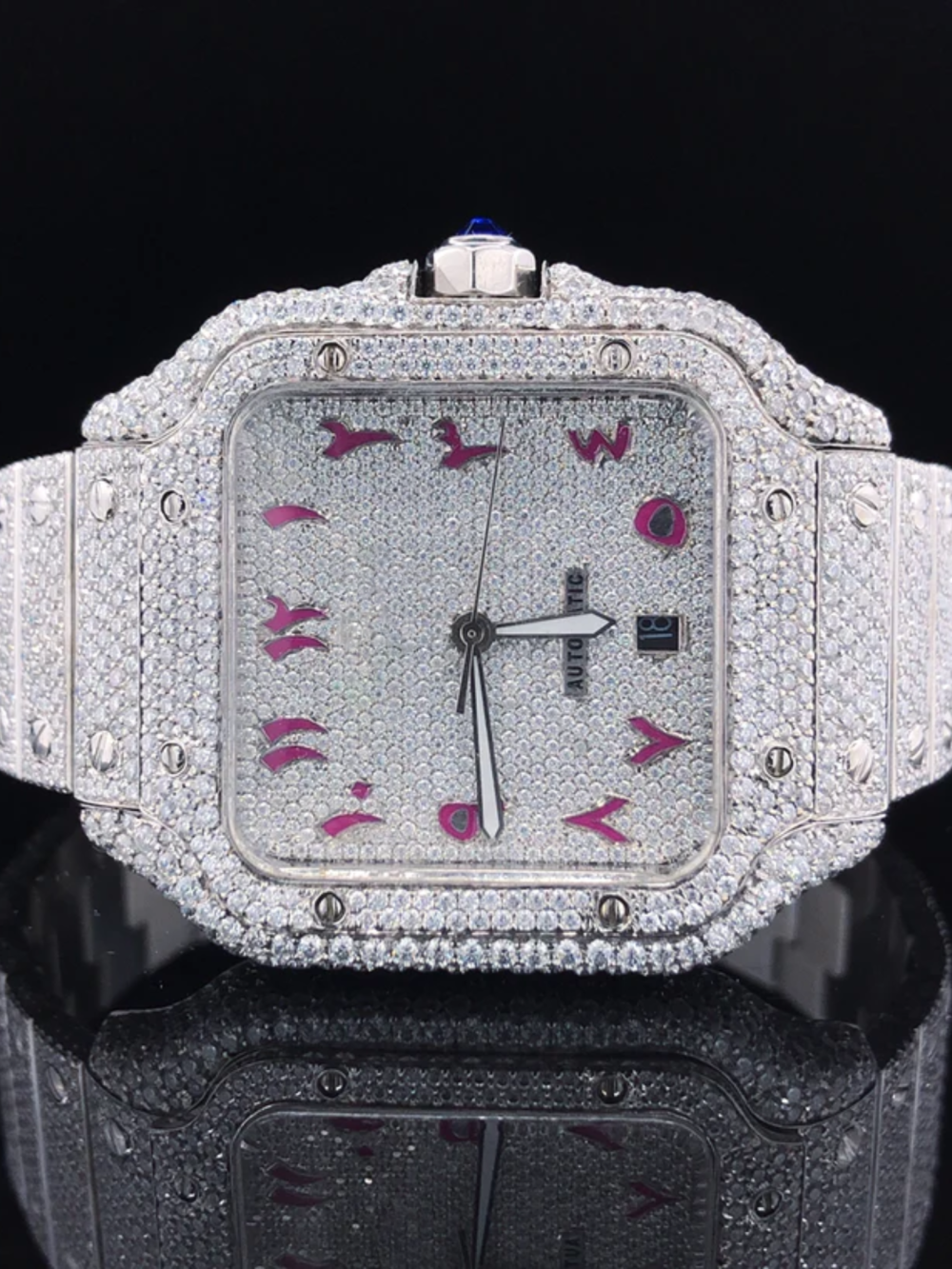 Stainless Steel Diamond-Cut VVS Moissanite Watch