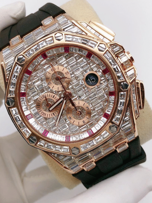 MOISSANITE ICED OUT SILICONE BAND WATCH