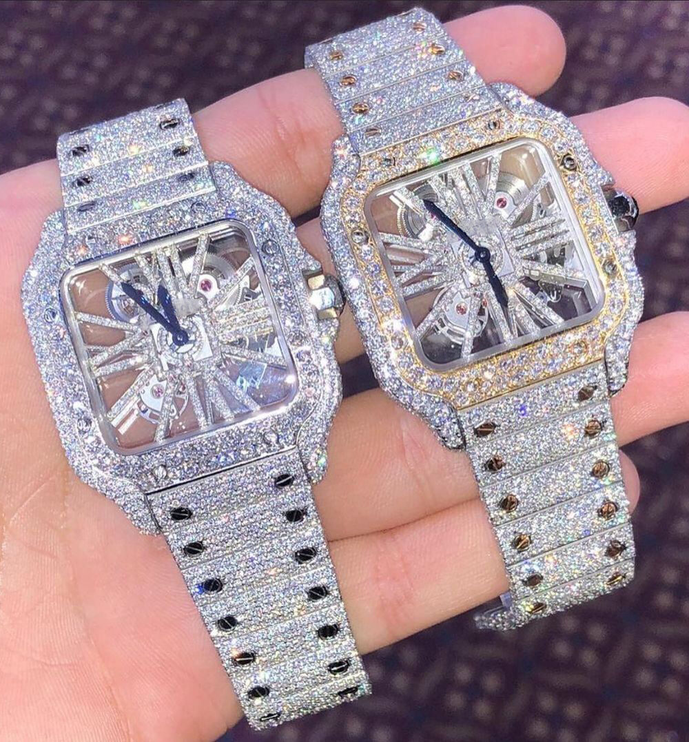 Men’s 44MM Iced Out Luxury Watch in 14K White Gold Plating