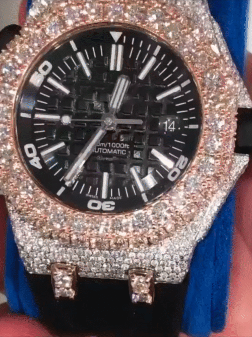 MOISSANITE ICED OUT SILICONE BAND WATCH