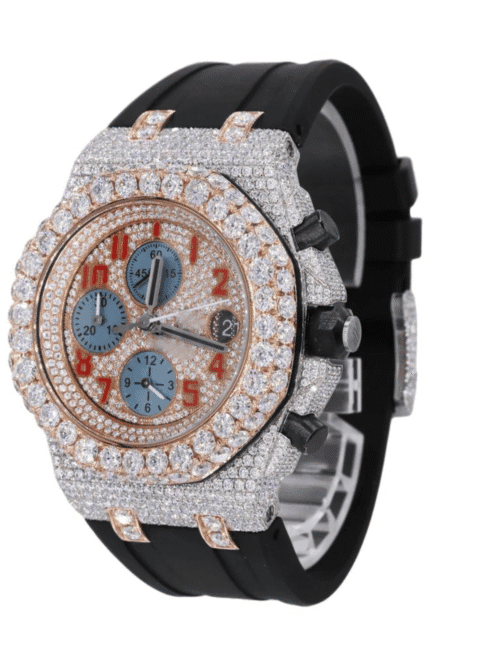 MOISSANITE ICED OUT SILICONE BAND WATCH