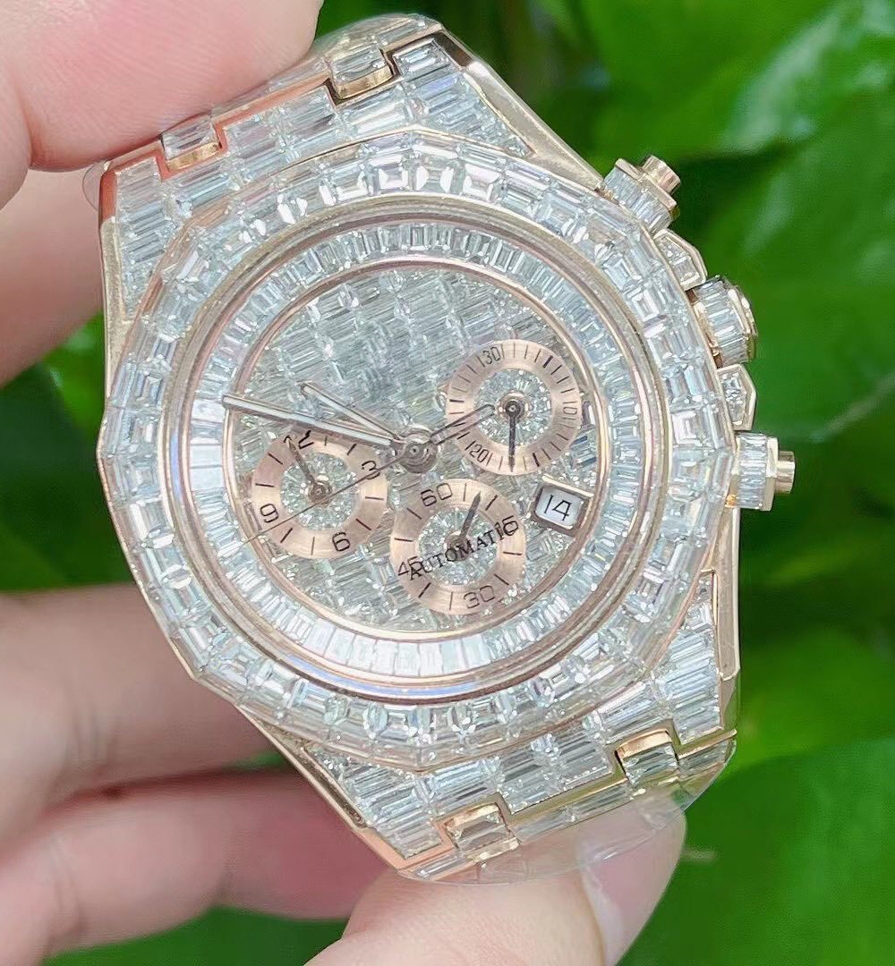 Bold 44MM Men’s Iced Out Watch in 14K White Gold Plating