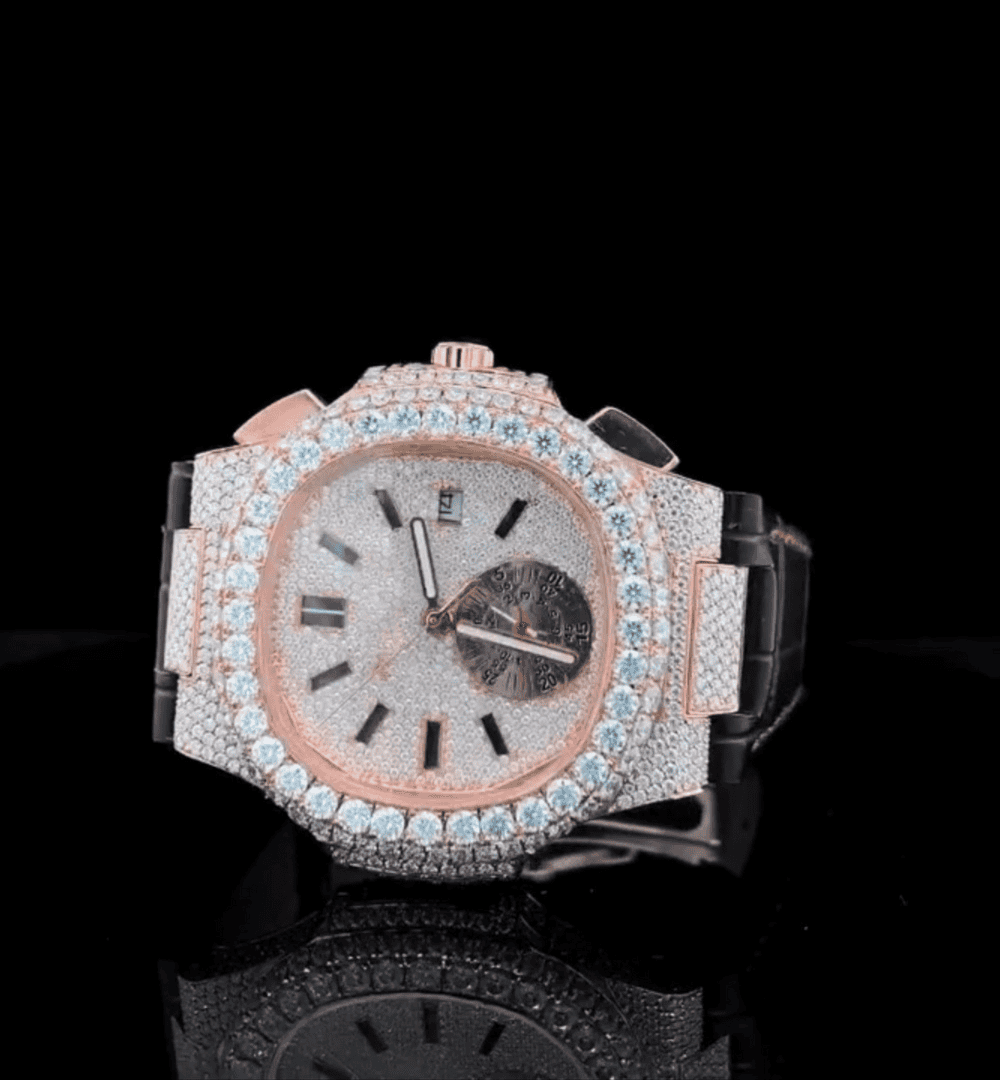 Stylish Iced Out Moissanite Watch with Silicone Comfort
