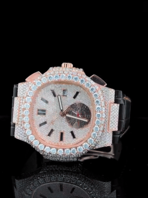 MOISSANITE ICED OUT SILICONE BAND WATCH