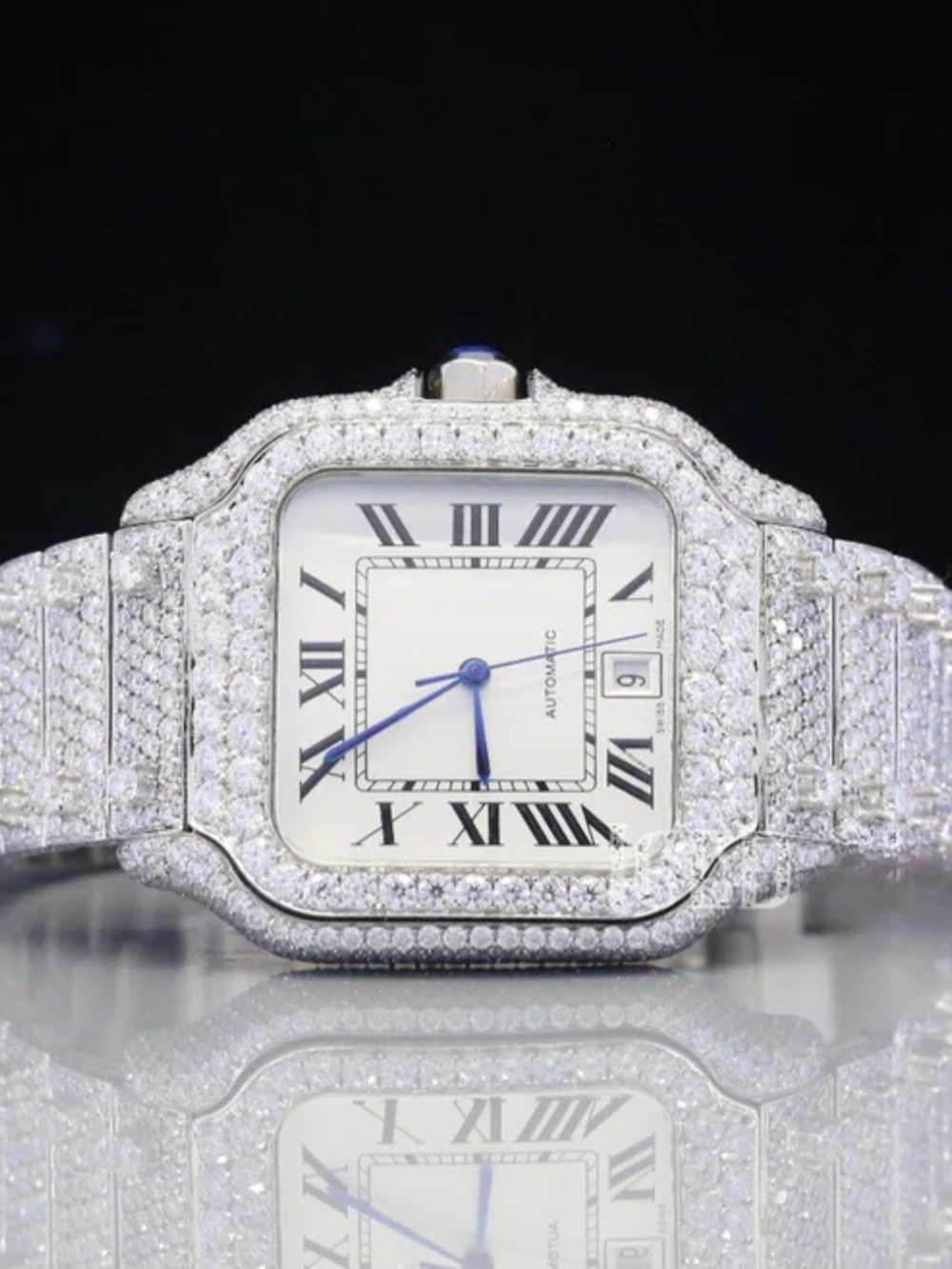 Bold 44mm Men’s Iced Out Watch Featuring White Gold Plating