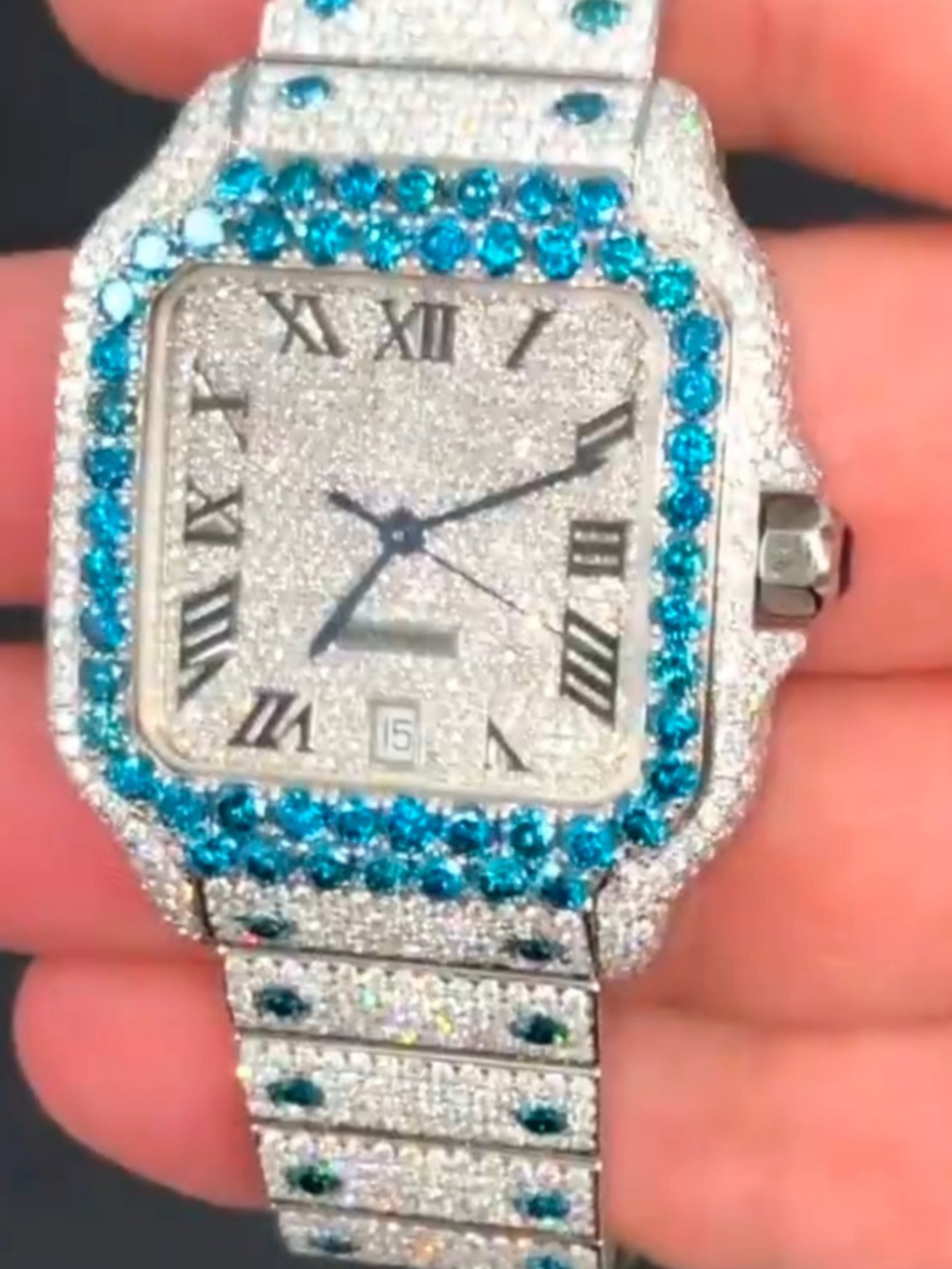Full Iced Out Moissanite Bust Down Men’s Watch