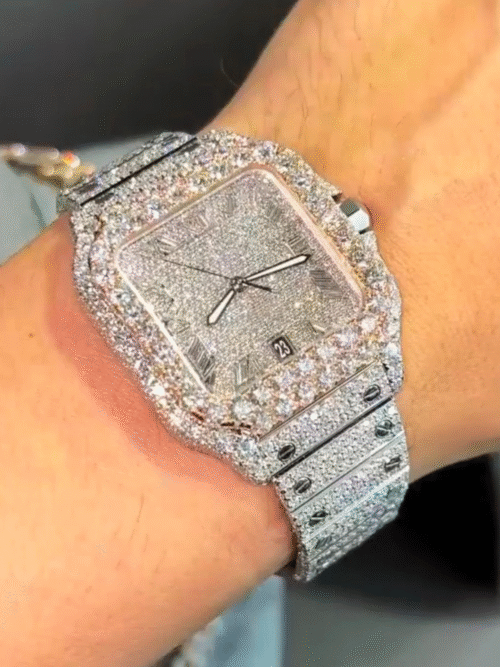 Stainless Steel Iced Out Moissanite Watch for Party