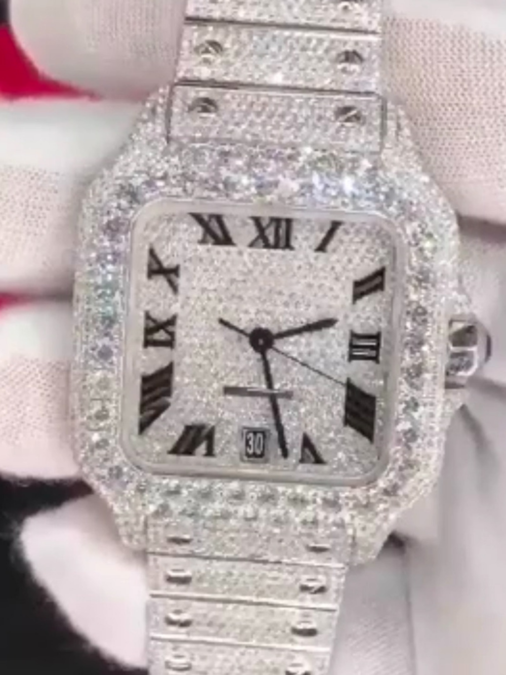 Men’s 44mm Iced Out Watch in 14K White Gold Plated