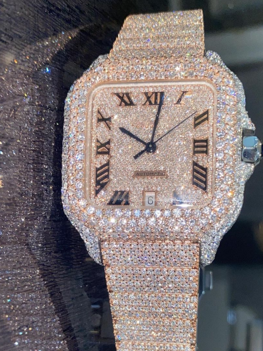 Stainless Steel Bust Down Moissanite Watch for Wedding