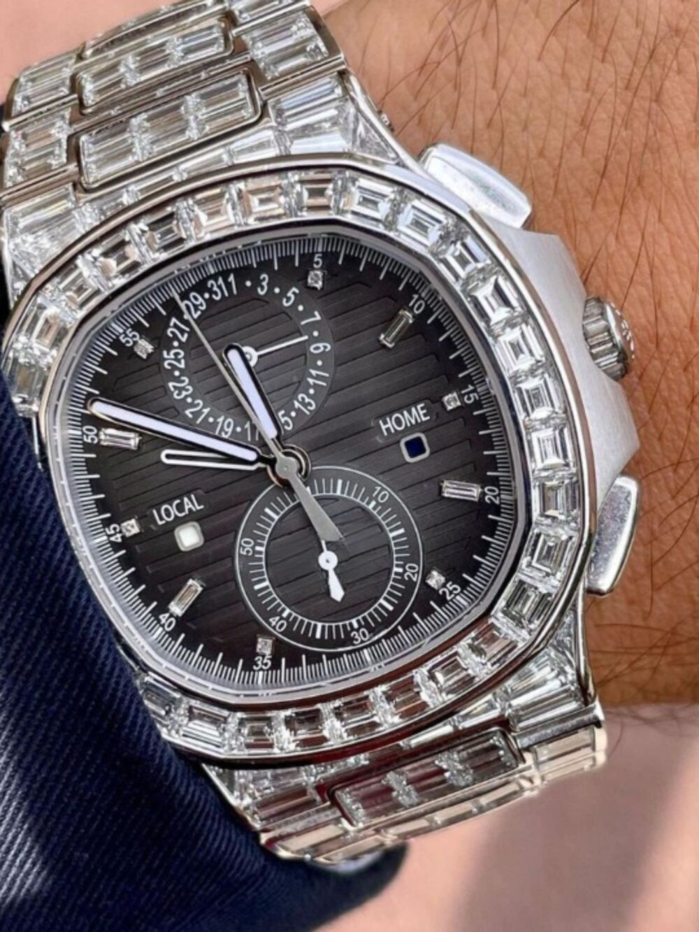 Platinum Look Bust Down Iced Out Watches, Moissanite Watches