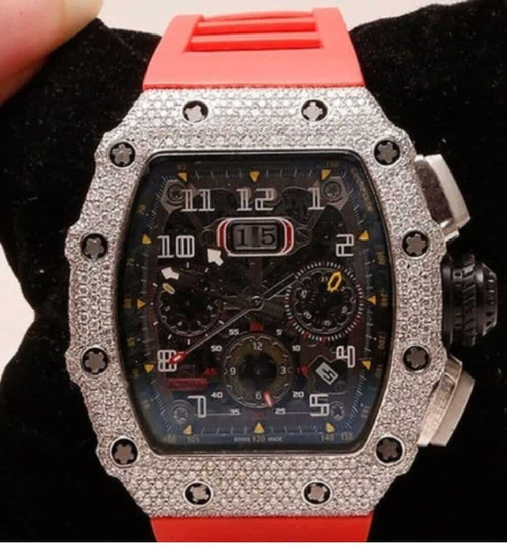 Silicone Strap Moissanite Bust Down Watch for Men