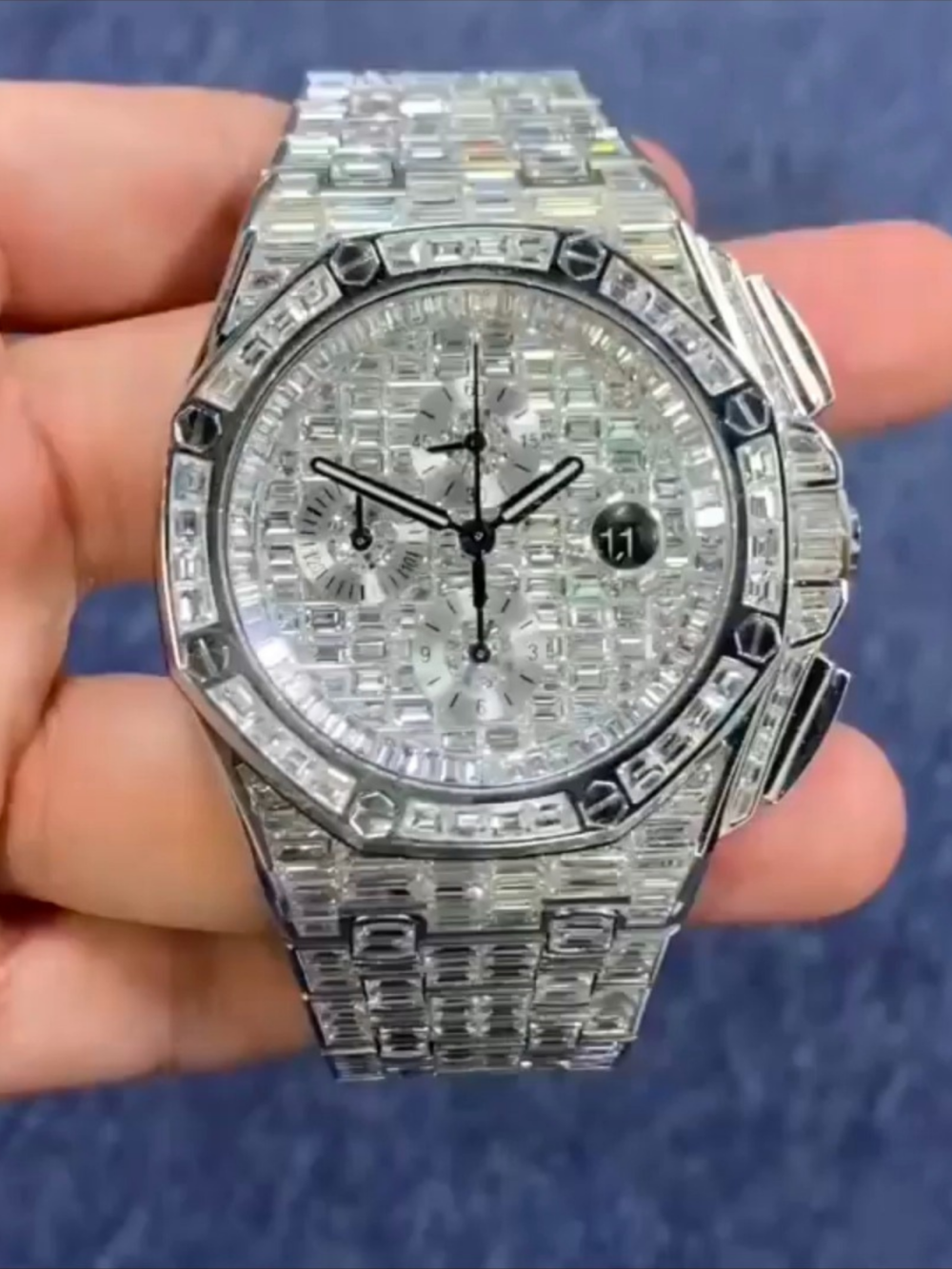 High-End Men’s 14K White Gold Plated 44MM Iced Out Watch