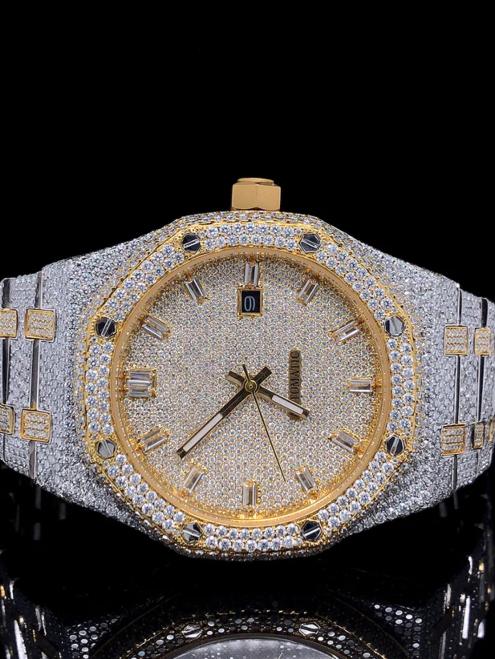 Stainless Steel Diamond-Cut VVS Moissanite Watch for Party