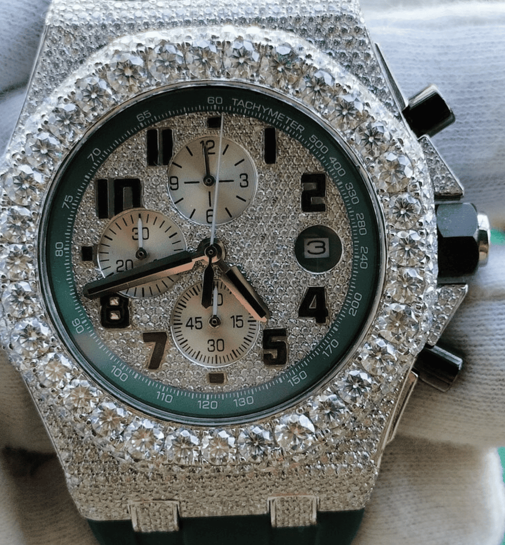 Iced Out Moissanite Watch with Silicone Band