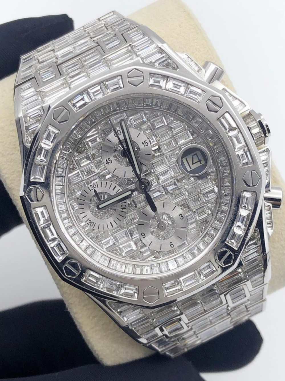 44MM Men’s Iced Out Luxury Watch | 14K White Gold Plated
