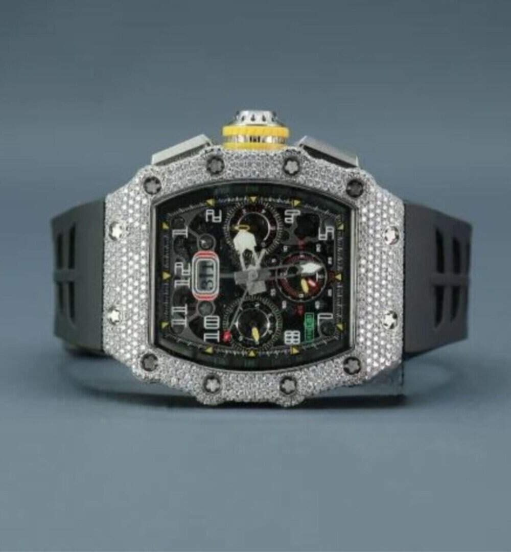 Moissanite Iced Out Chronograph Watch with Silicone Band