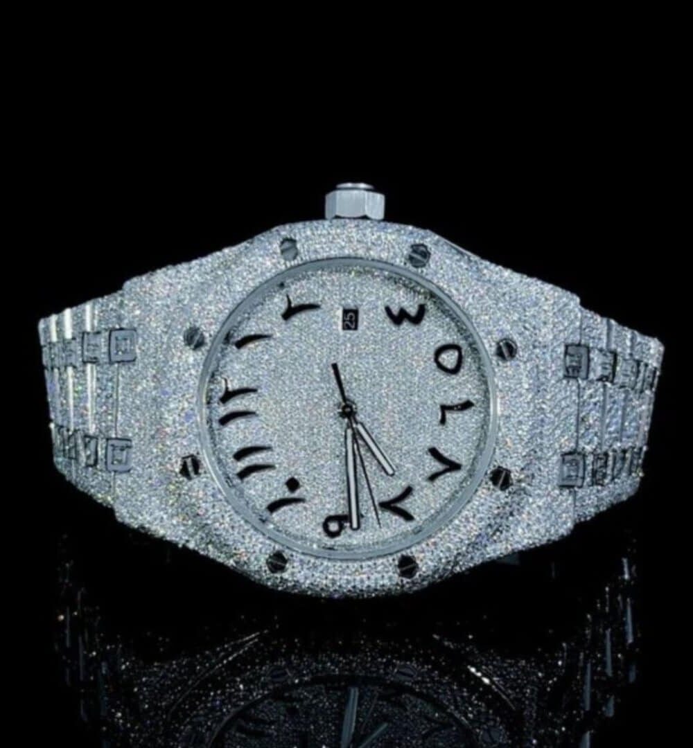 White Gold Plated Bust Down Moissanite Watch