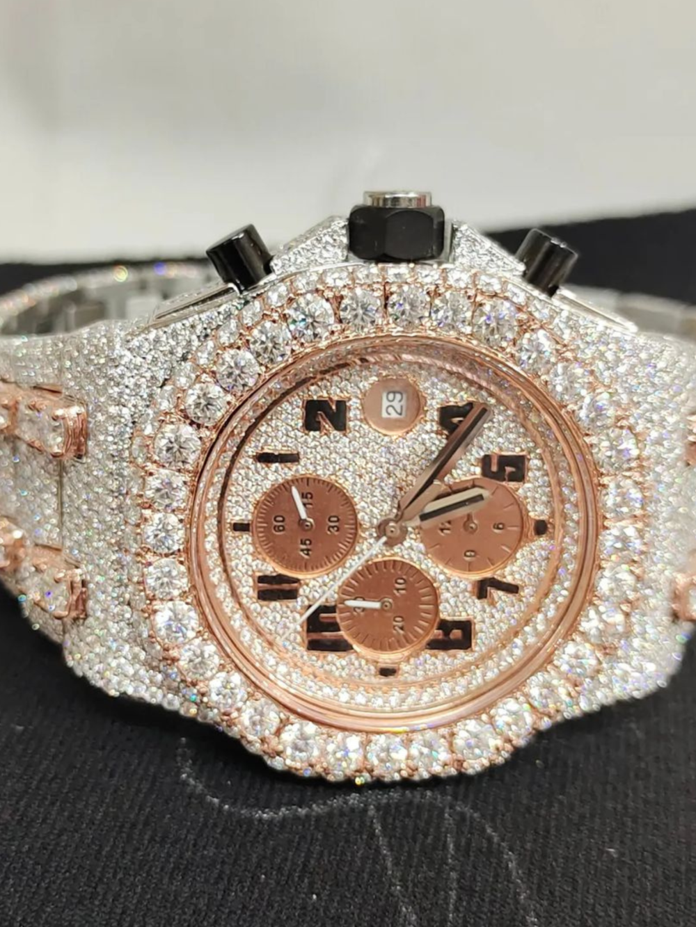 44mm White Gold Plated Men's Iced Out Watch