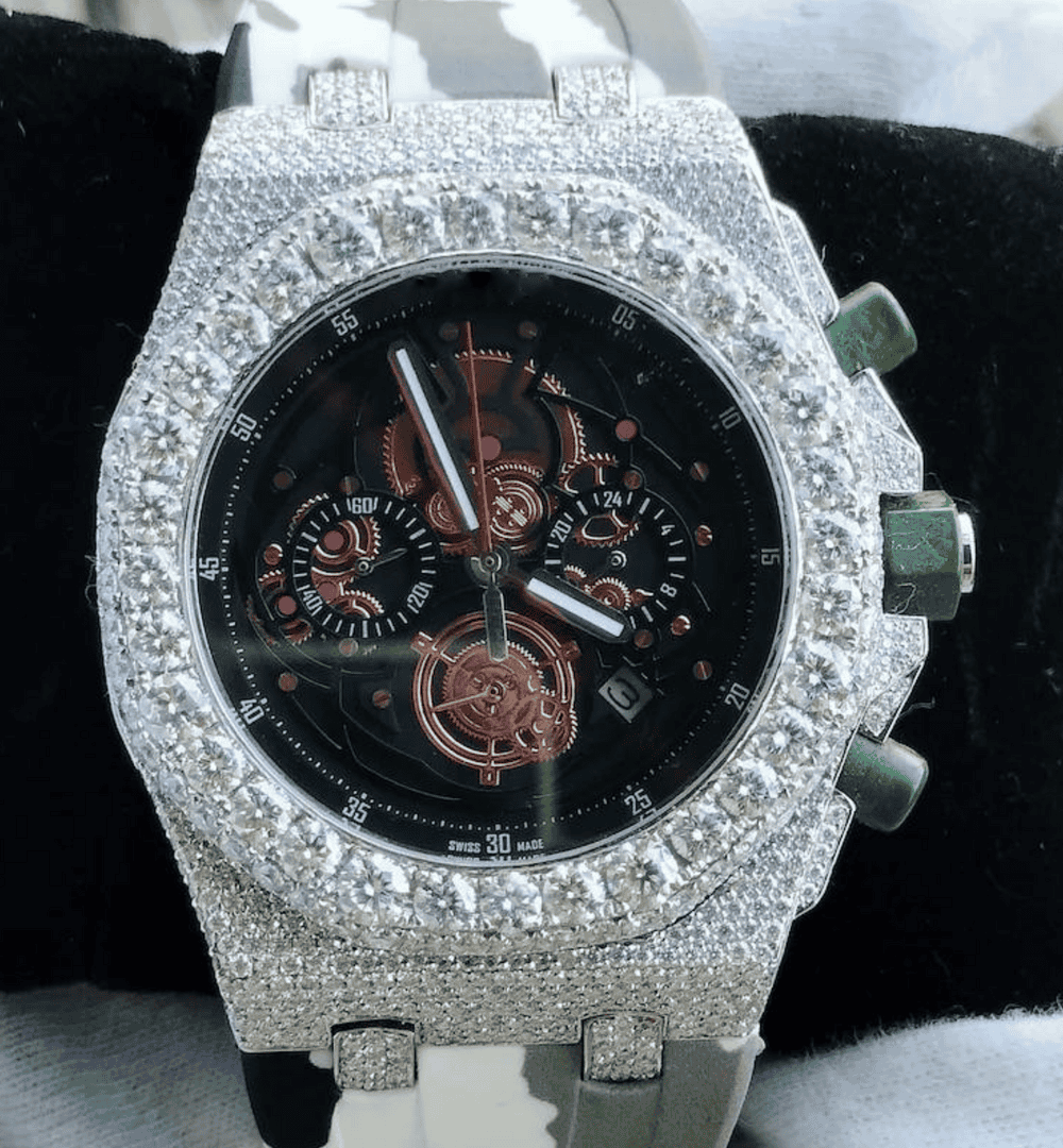 Heavy Iced Out Moissanite Watch Silicone Band