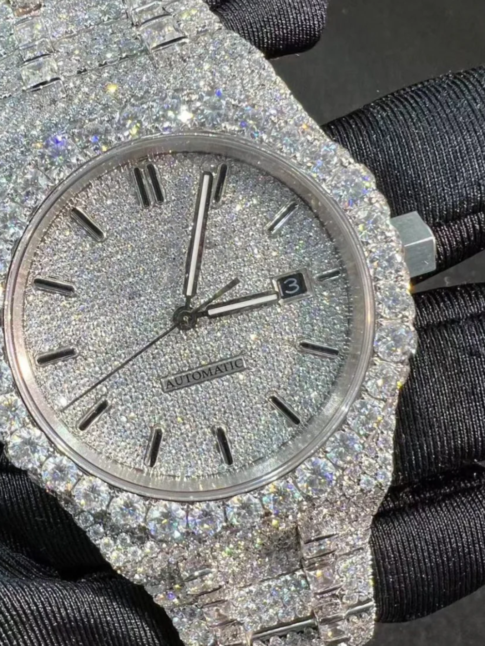 Men’s 44mm Iced Out Watch in 14K White Gold Plating