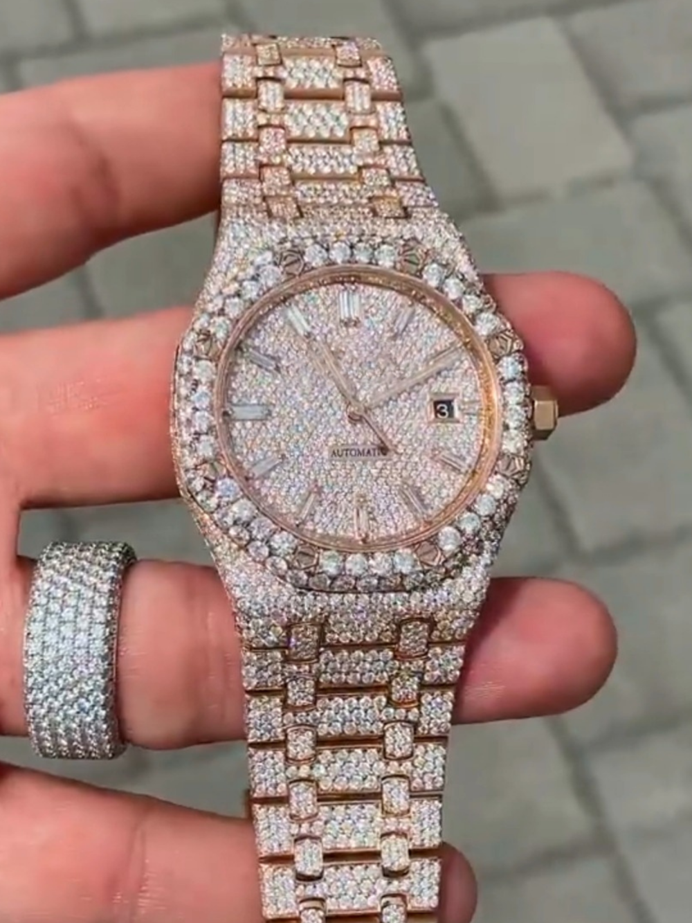 Stainless Steel Bust Down Moissanite Watch for Gift