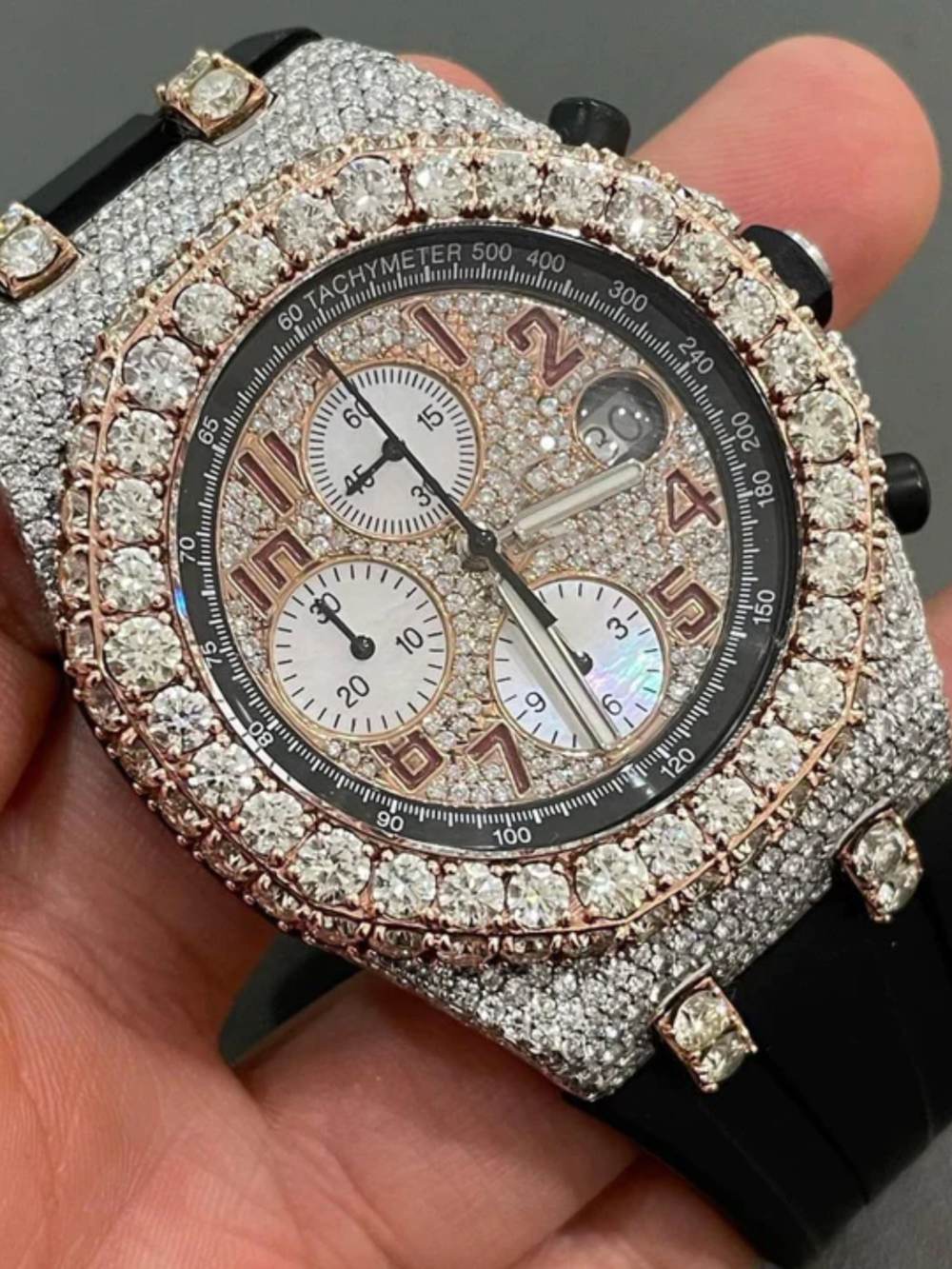 Iced Out Silicone Band Watch with Moissanite Stones