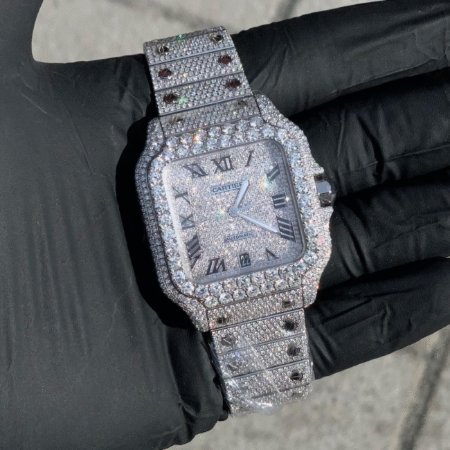 Iced out moissanite watch