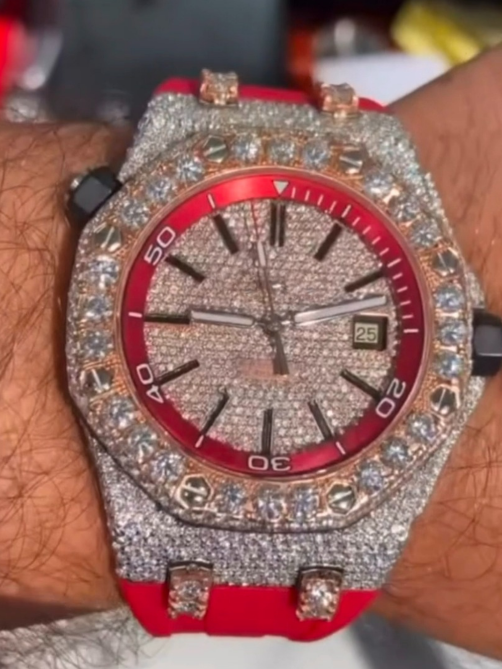 Iced Out Moissanite Watch for Men with Durable Silicone Band