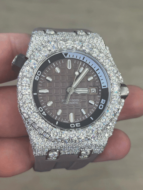 MOISSANITE ICED OUT SILICONE BAND WATCH