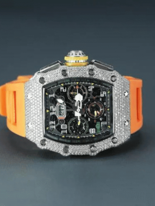 MOISSANITE ICED OUT SILICONE BAND WATCH