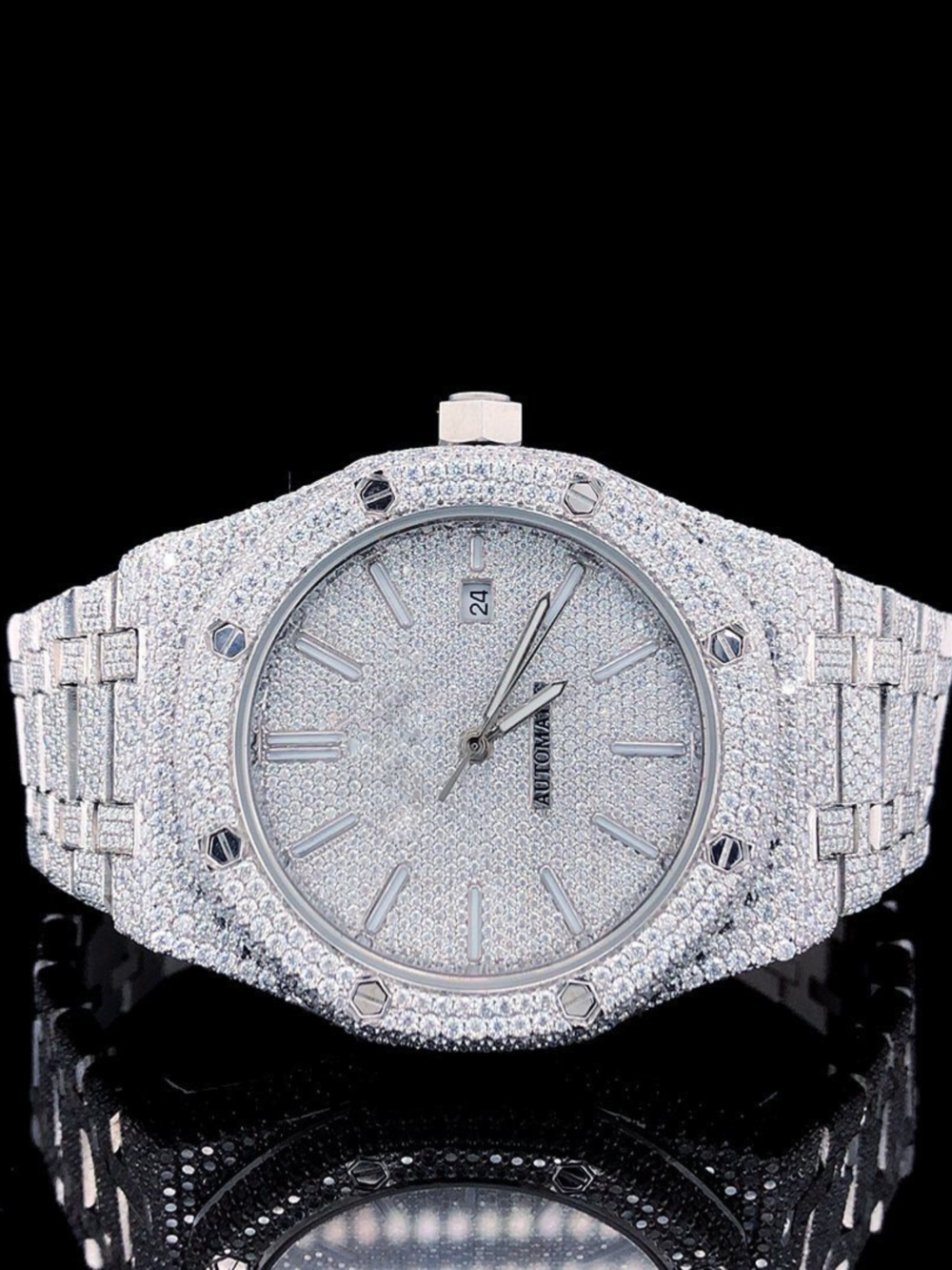 Stainless Steel Bust Down VVS Moissanite Watch for Gift