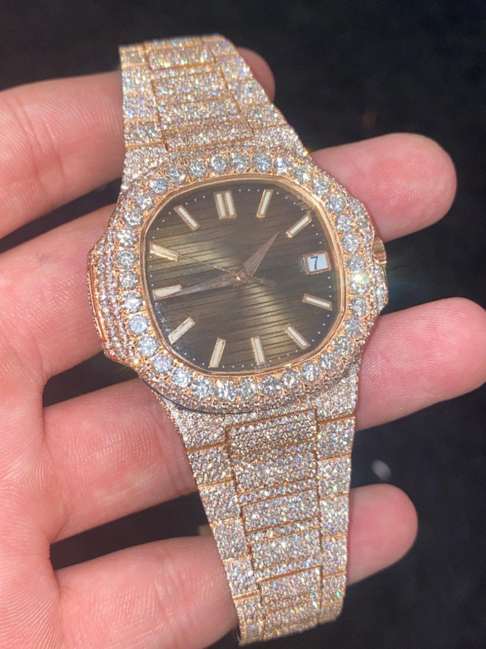 Iced Out Bust Down Moissanite Watch for Men